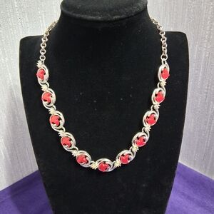 Vintage Charel Cherry Moonglow Necklace Thermoset Hook Closure Silvertone